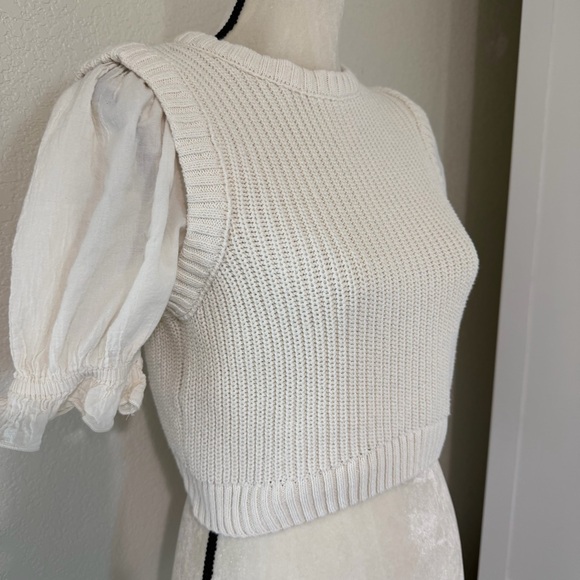 Zara Cream Knit Puff-Sleeve Cropped Sweater Top, Size M - Picture 3 of 9